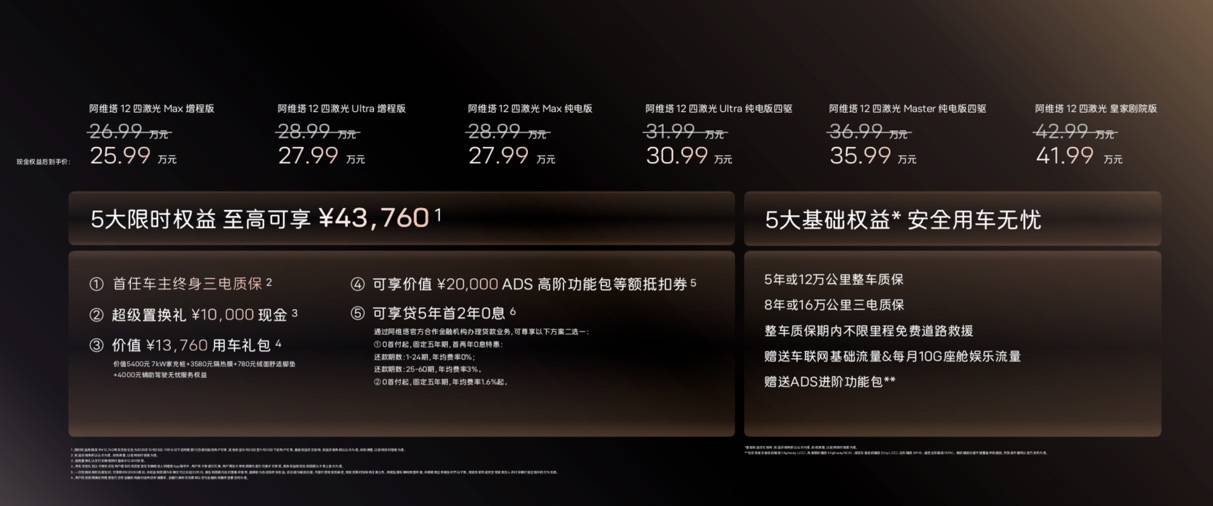 阿維塔12四激光版正式上市 權(quán)益后25.99萬(wàn)元起售